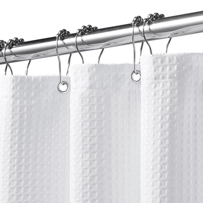 FY&XZH Heavy-Duty Waffle Weave Shower Curtain with Stainless Steel Hooks, Thick Fabric for Bathroom, Hotel, Spa & Salon-122 x 183cm (White)