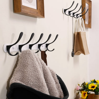 SKOLOO Coat Rack Wall Mount - Modern, Metal Wall Coat Rack with 5 Hooks, Pack of 2, Sturdy Wall Hook Rack Rail for Hanging Coat, Jacket, Clothes, Hat