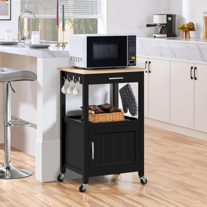 Yaheetech Rolling Kitchen Storage Trolley Cart with Cabinet, Drawer Black