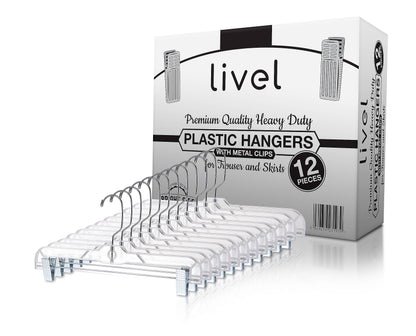 Premium Skirt and Trouser Hangers with Clips - Set of 12| Versatile Organization for Your Wardrobe | Space-Saving Design | Durable Plastic and Stylish
