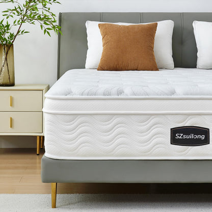 SZsuilong Double Size Mattress, 10.2IN Hybrid Pocket Sprung, Medium Firm