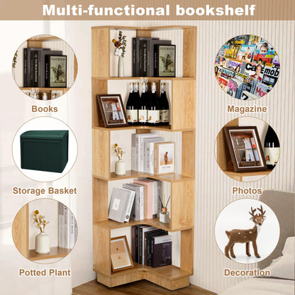 uyoyous 5 Tiers Book Shelf Corner Bookcase Unit Freestanding Book Organizer Stand Book Storage Cabinet Bookshelf Display Book Rack Credenza for