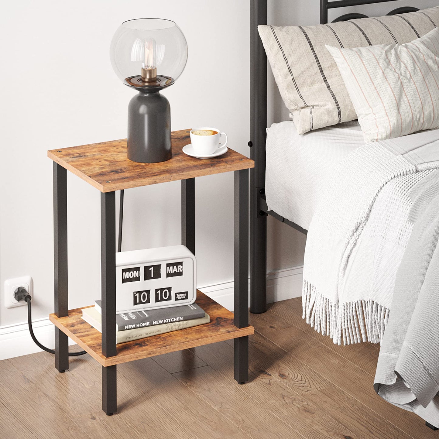 TUTOTAK Side Table, Set of 2, Bedside Table, Night stand, 2-Tier Storage Shelf, End Table for Small Space, Living Room, Bed Room, Brown V1TB01BB035EU