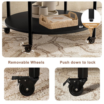 Mossora Round Lift Top Coffee Table with Wheels, Circle Center Table with Storage and Compartment, 68 cm Rolling Coffee Tables for Living Room