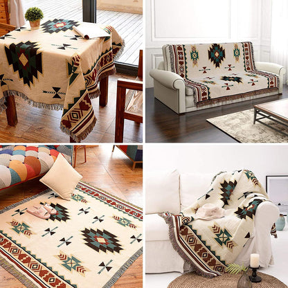 VANJOROY Aztec Navajo Sofa Large Throw Blanket with Tassels,100% Handwoven Cotton Tribal Ethnic Bohemian Throw for Couch,Sofa,Bed,2 3 Seater and