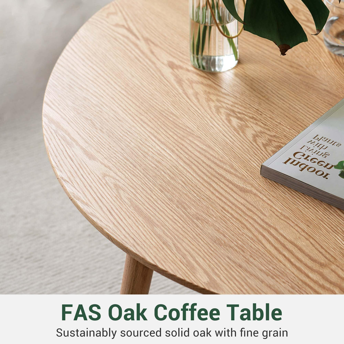 YESWOOD Solid Wood Side Table, Oak Coffee Tables, Oval Side Table with Natural Wooden Legs, Pebble Shape for Living Room and Balcony, Sofa Table