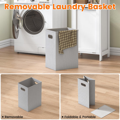 Feonase Tall Bathroom Cabinet with Removable Laundry Basket, Slim Freestanding Storage Organizer with Acrylic Door and 4 Shelves for Bathroom