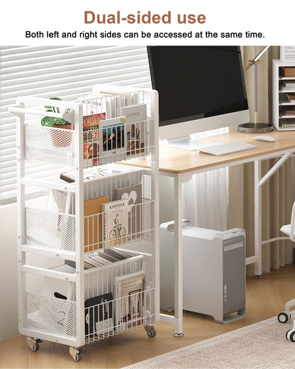 Ornestia Book Trolley,Mobile Bookshelf Organiser with Lockable Wheels,White