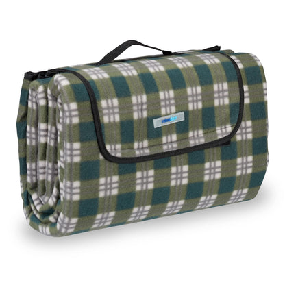 Relaxdays XXL Picnic Blanket, Aluminium Coating, Folding Beach Rug with Handle, 200x200cm cm, Chequered, Green-Grey