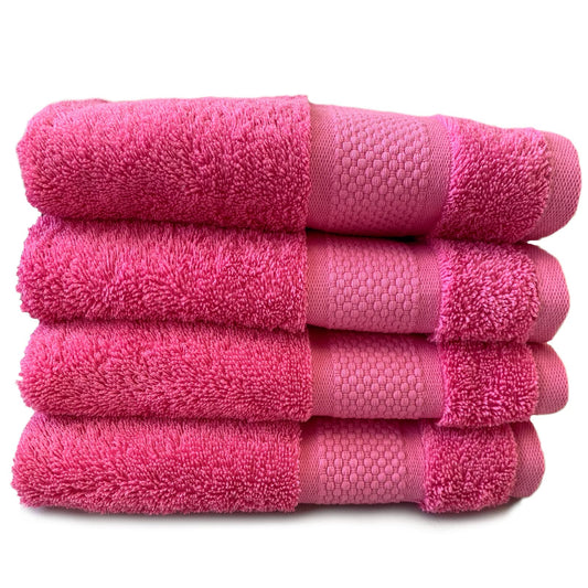 Sue Rossi Organic Turkish Cotton Guest Towels Set Of 4, Kitchen Or Bathroom Pack, Size 30cm x 50cm, Soft, Fluffy & Absorbent 600gsm Towel (Pink, 4)