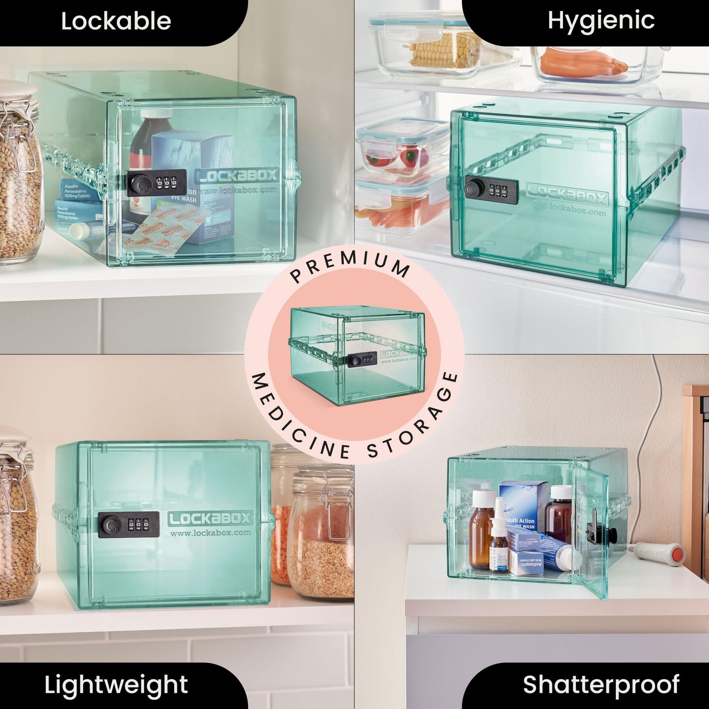 Lockabox One Light Medi Green | Premium Lockable Storage Box | 10 Litre Combination Lock Box For Food, Medicine & Home Safety | BPA-Safe