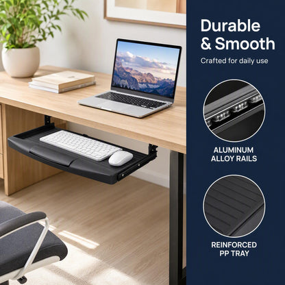 TEHAUX Under Desk Keyboard Tray, Slide Out Keyboard Drawer