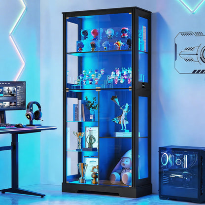 5-Tier Glass Display Cabinets with 3-Color Lighting, Lock & Human Sensor