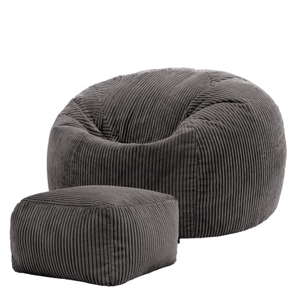 icon Kingston Cord Bean Bag & Footstool with Filling Included, Grey