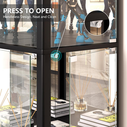 FREDEES Corner Display Cabinet with Glass Doors, 175cm, Black