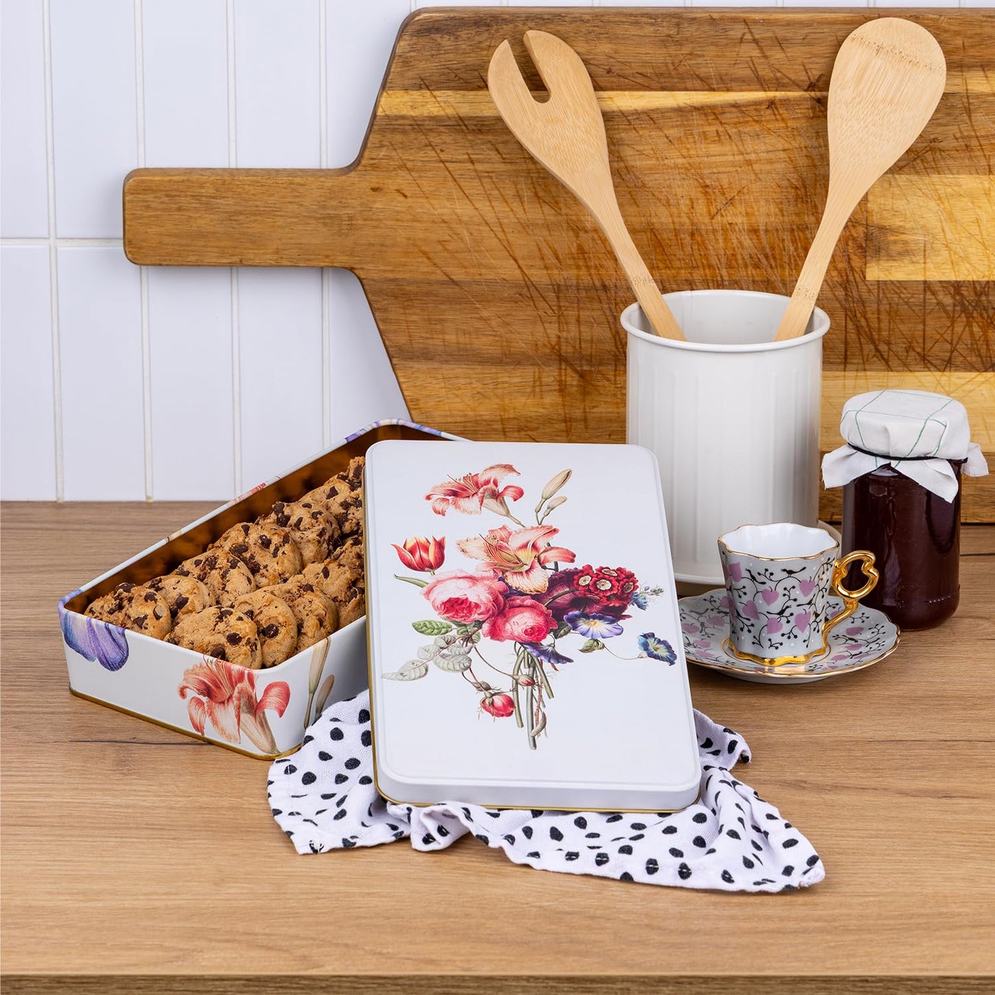NOTIQUE Tin Metal Tin with Lid, Nostalgic Art Tin Box, Biscuit Tin, Storage Jar for Small Items - Collection Herbarium (Flower Language)
