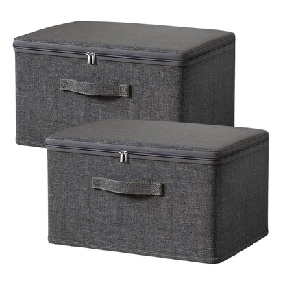 Exquilnova 2PCS Storage Boxes with Lids,Grey Wardrobe Storage Organiser,Foldable Fabric Boxes with Reinforced Handle,Clothes Box with Zips for