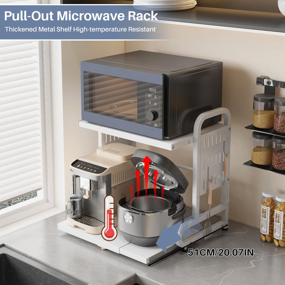 Ornestia 2-Tier Expandable Metal Microwave Shelf for Kitchen, White