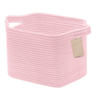 JOJOSEE Small Cotton Rope Woven Storage Basket for Shelves, Pink