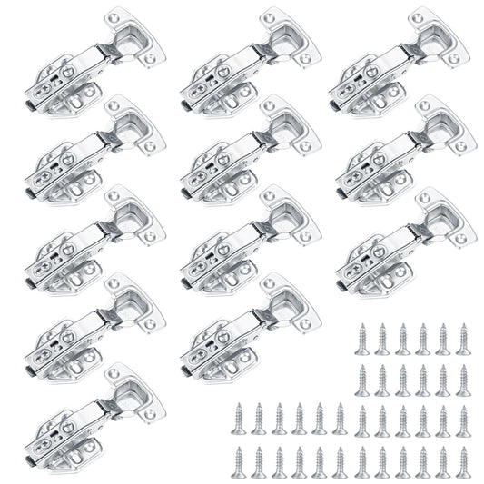 12pcs Kitchen Cabinet Soft Close Mute Full Overlay Hinges with Screws for Folding Wardrobe Cupboard Doors