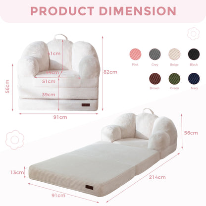 MAXYOYO Folding Sofa Bed with Backrest, Floral Shaped 2 in 1 Convertible Sofa to Comfy Faux Fur Bean Bag Chair for Adults