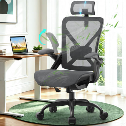 YONISEE Office Chair, Ergonomic Desk Chair with Adjustable Padded Lumbar Support, Flip-Up Armrests, Breathable Mesh Seat