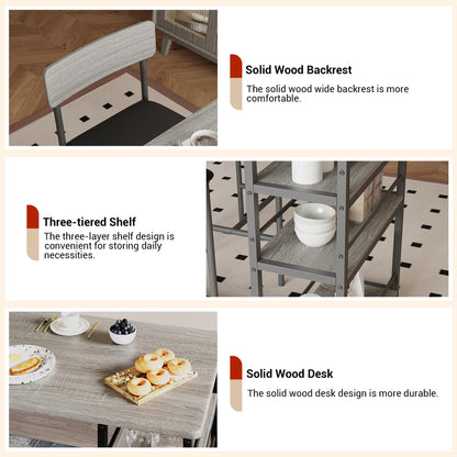 Techigher Bar Table Set, Dining Tables with 2 Upholstered Chairs, 3 Piece Counter Height Kitchen Table Set with 3-Tier Storage Shelves
