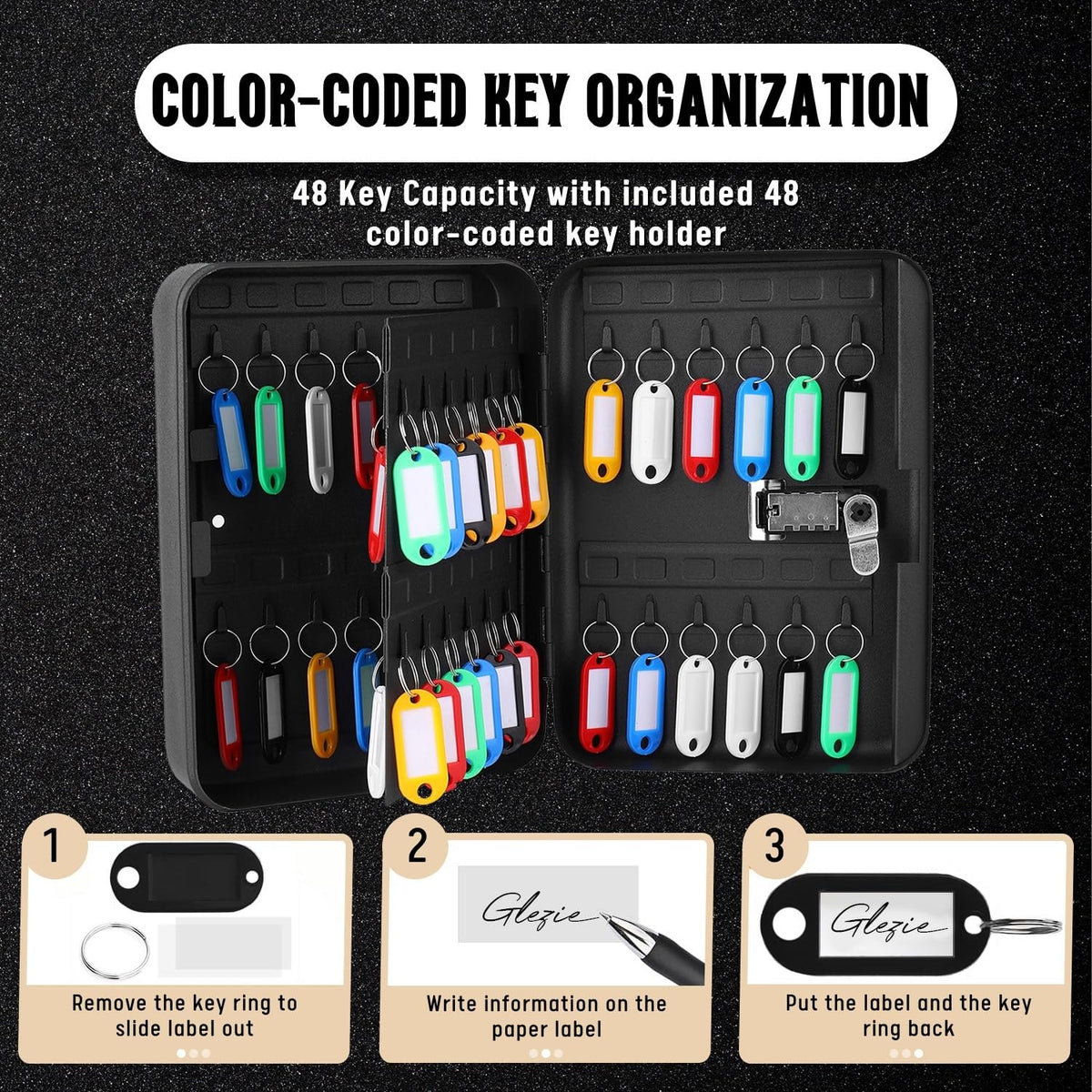 Flexzion Key Box Wall Mount With Code - Black Key Cabinet Lock Box Key Storage Box Wall Mount with Combination Lock