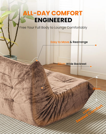 Boneless Floor Sofa - No Assembly Required Couch in a Box, Armless Small Accent Chair in Soft Shiny Fleece,Bean Bag Chair for Living Room, Bedroom