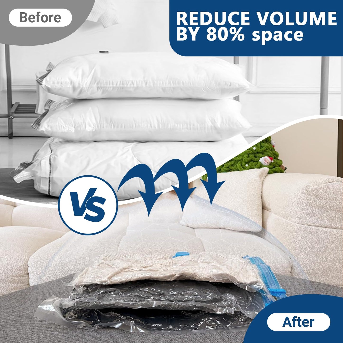 Vacuum Storage Bags - 6 Pack Jumbo (80X100cm) Space Saver Sealer Compression Bags, Reusable Vacuum Bags for Storage Clothes, Duvets, Bedding, Quilts