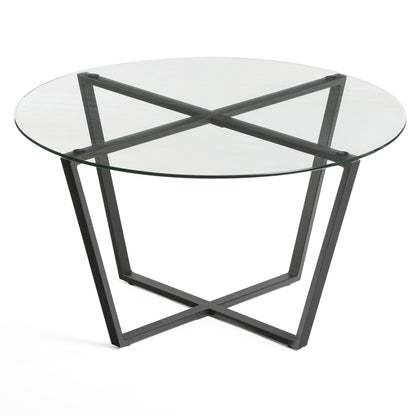 Mango Steam Round Metro Glass Coffee Table/Side Table/for Living Room & Dining Room - Clear Top/Black Base