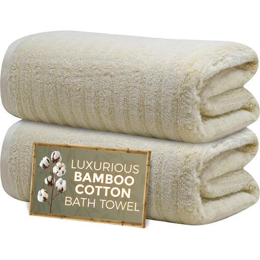 Towelogy Premium Bath Towels for Bathroom Set of 2 (70x120 cm), Super Soft Bamboo Cotton Blend Bathroom Towels (2, Beige)