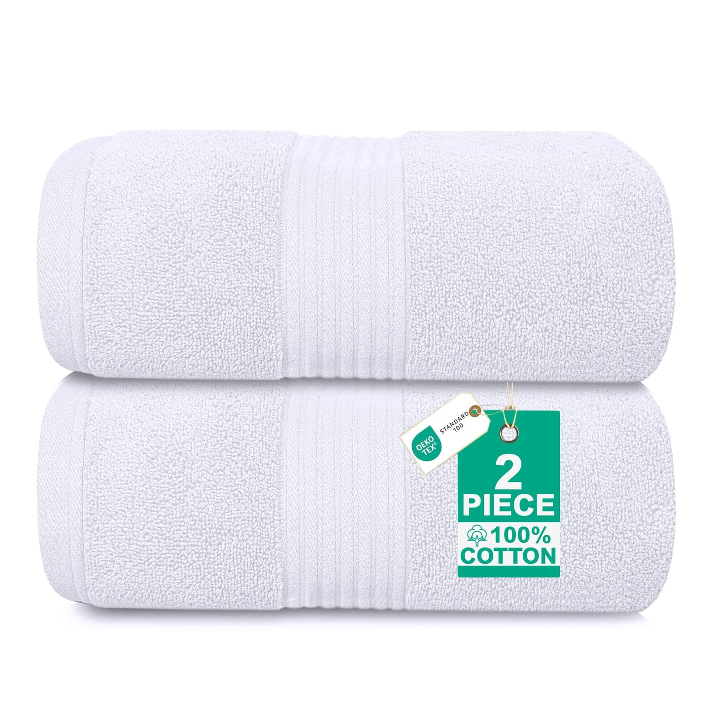 Luxury Set of 2 Jumbo Bath Sheets 100x150cm - Zero Twist 580 GSM (White)