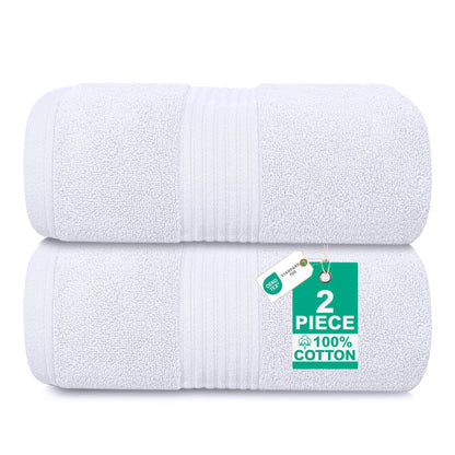 Luxury Set of 2 Jumbo Bath Sheets 100x150cm - Zero Twist 580 GSM (White)
