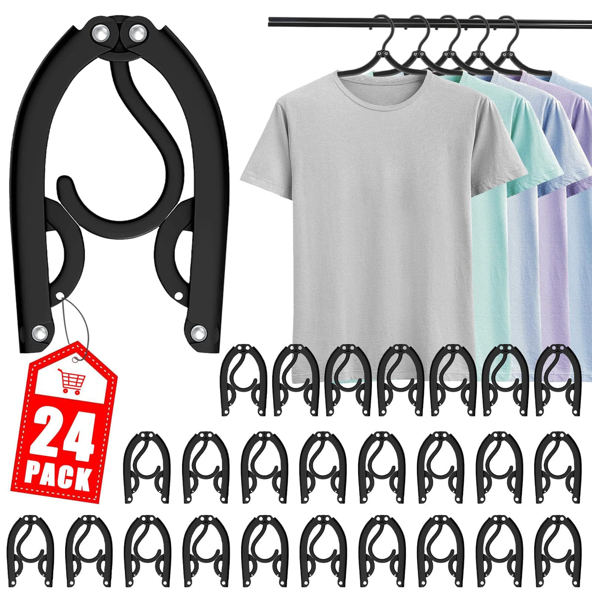 24 Pcs Travel Hangers - Portable Folding Clothes Hangers Travel Accessories Foldable Clothes Drying Rack for Trave (Black)