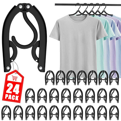 24 Pcs Travel Hangers - Portable Folding Clothes Hangers Travel Accessories Foldable Clothes Drying Rack for Trave (Black)