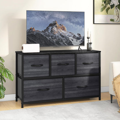 DWVO Chest of Drawers, 5 Fabric Drawers Bedroom Cabinet,Dresser for Bedroom,Living Room With Handles,Wood Top and Sturdy Steel Frame,Charcoal Black