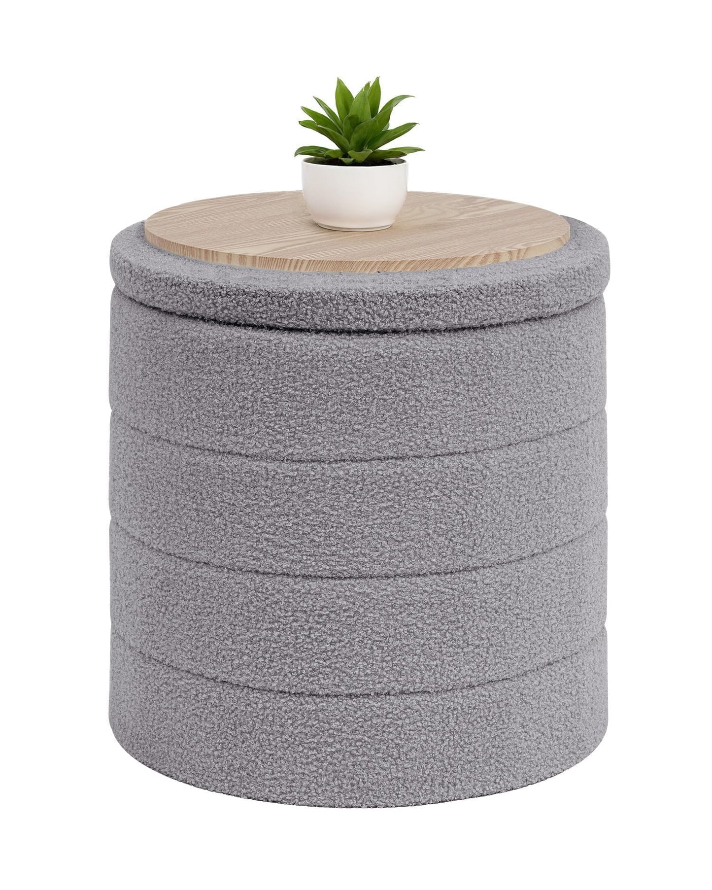 Bonlife Boucle Ottoman Storage, Foot Rest Stool Seat, Folding Footstool for Living Room, Sherpa Ottoman for Bedroom, Grey, 43x43x45 cm