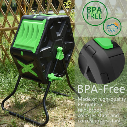 70L Tumbling Compost Bin, Single Chamber Compost Tumbler with Easy-Turn, Fast-Working System for Garden, Black&Green