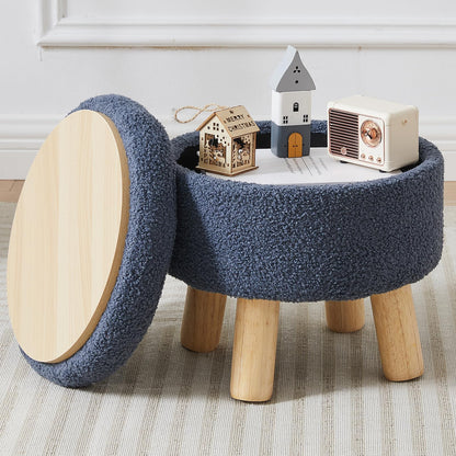 BRIAN & DANY Footstool with Storage, Small Storage Ottoman, Teddy Fleece Round Stool with Lid, Sherpa Foot Stool with Legs for Living Room Entryway
