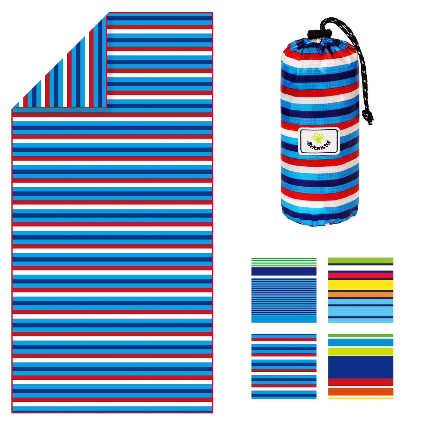 4Monster Microfiber Beach Towel with carry bag Sand Proof Travel Towel Quick Dry Lightweight Towel for Hiking Yoga Gym Sports Swimming Camping Fitness