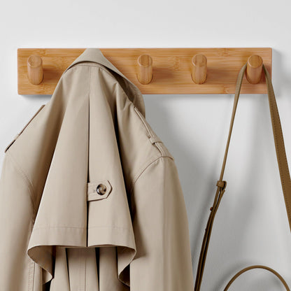 LARHN Wooden Wall-Mounted Coat Rack - 5 Coat Hooks, 42cm