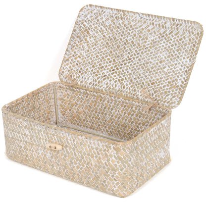 FEIALNDUO Wicker Shelf Baskets with Lid,Seagrass Storage Basket Bins Rectangular Handwoven Basket Boxes for Shelves Desktop Home Organizer