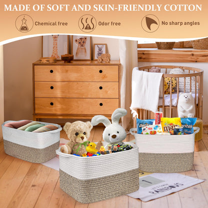 Lychico Cotton Rope Woven Basket with Handles for Shelves,Toys,Book, Cloth Storage Baskets Bin for Organizing
