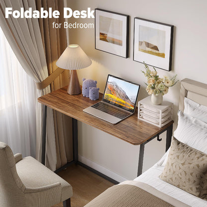 WOHOMO Folding Desk, 100cm Computer Table for Home Office, Rustic Walnut