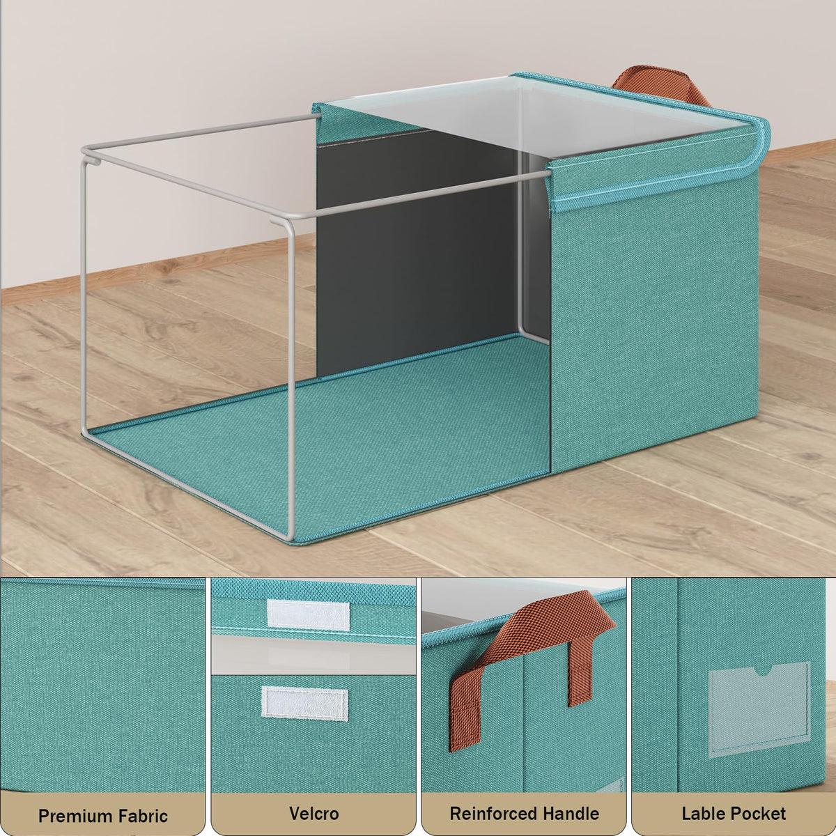 AARAINBOW Wardrobe Clothes Storage Box with Lid & Handle, 4 Pcs Fabric Storage Boxes with Metal Frame