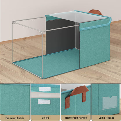 AARAINBOW Wardrobe Clothes Storage Box with Lid & Handle, 4 Pcs Fabric Storage Boxes with Metal Frame