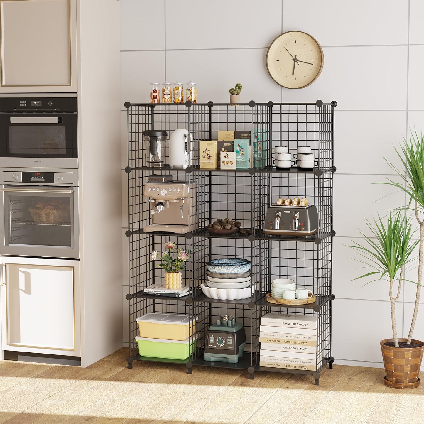 ATTDETJL 12 Cube Storage Unit, Metal Shelving Unit with DIY Bookshelf,Black