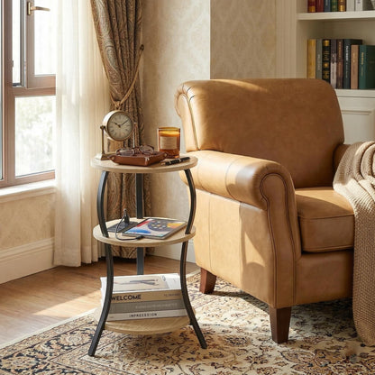YEAKOO Small Side Table with Charging Station,3-Tier Round end Table