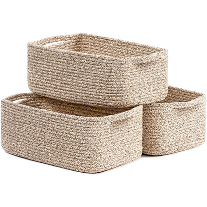 TIMEYARD 3 Pack Woven Rope Storage Basket Shelf Organiser White Brown